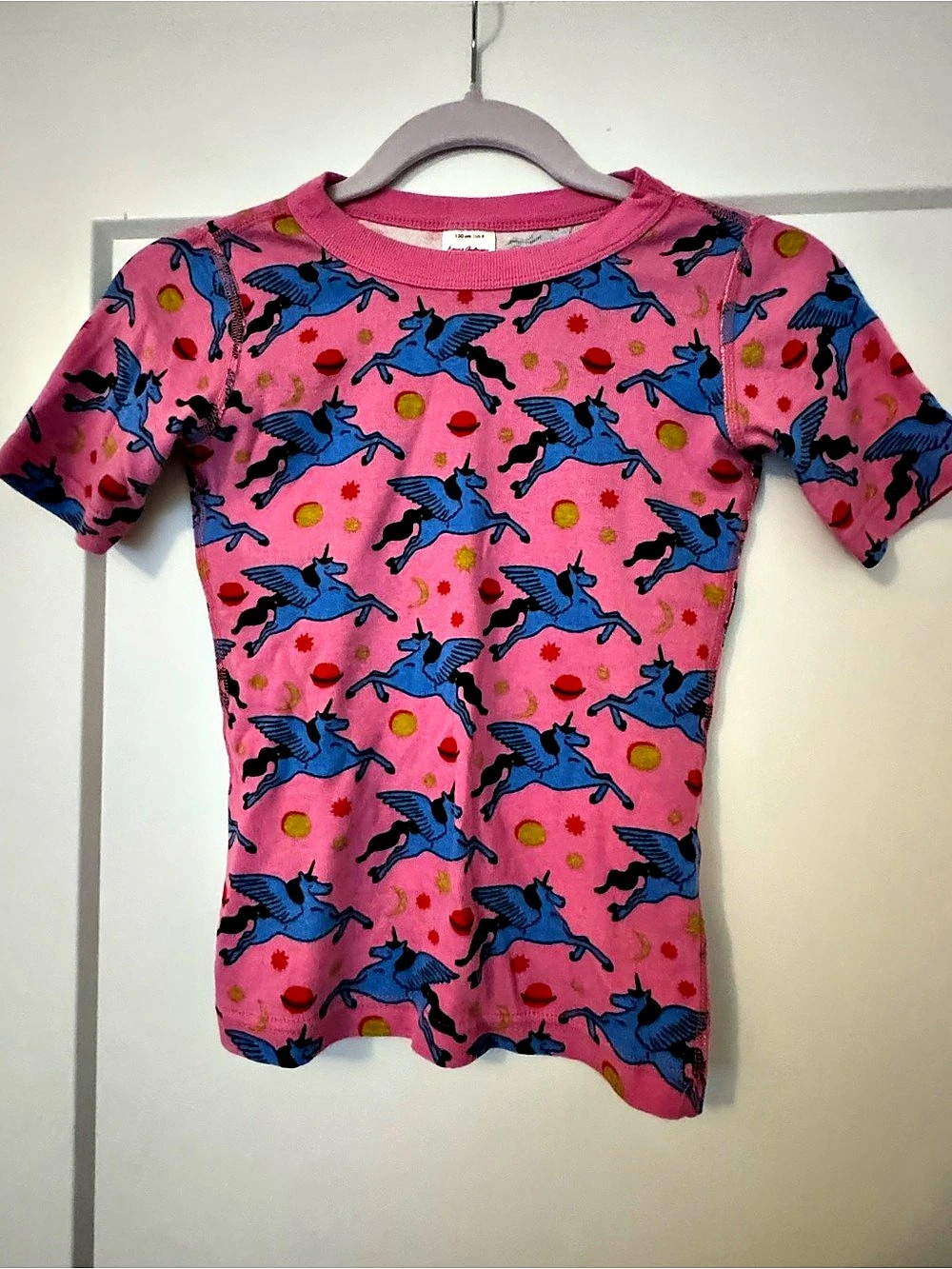Hanna Andersson Short John Pajamas in Organic Cotton Girls Size 8 Pink & Blue